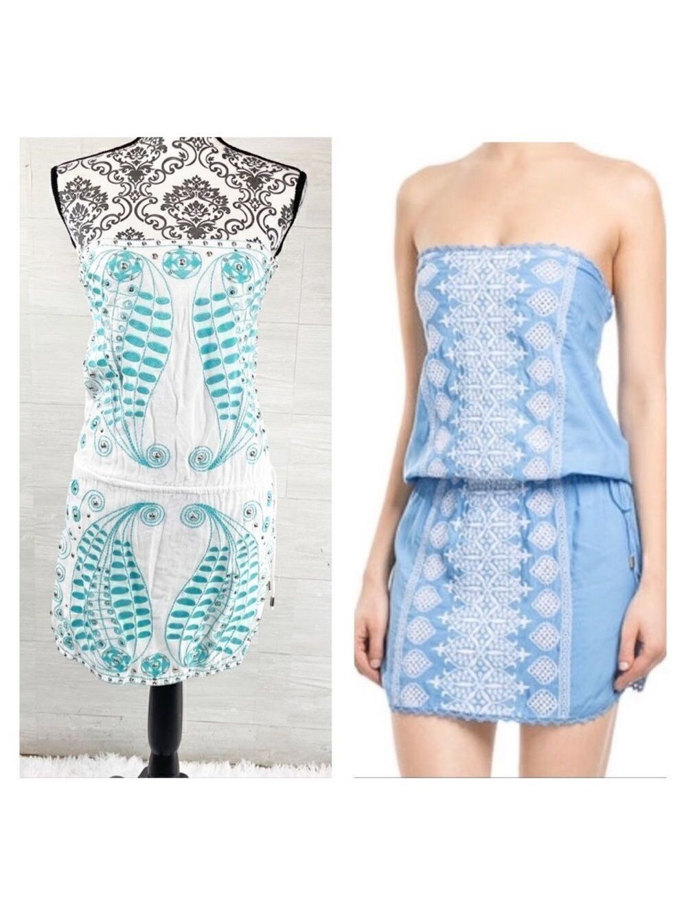 Melissa Odabash Beaded Embroidered Tie Waist Strapless Swimsuit Cover